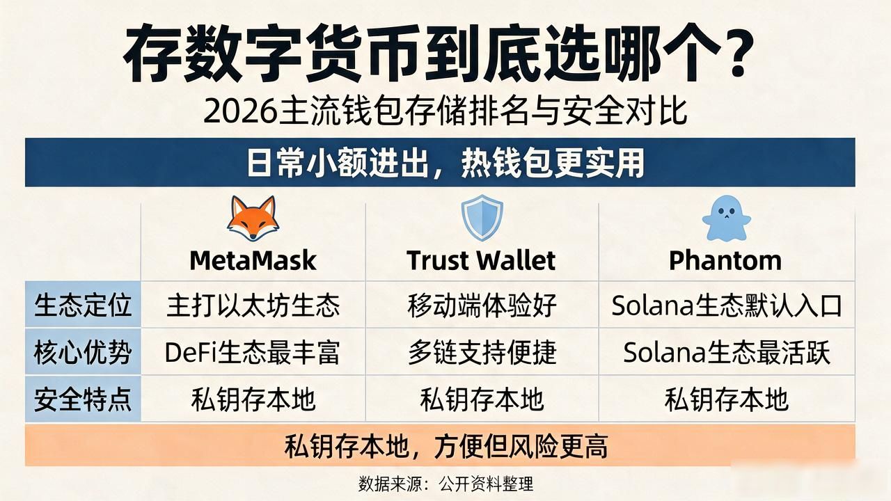 存数字货币到底选哪个？2026主流钱包存储排名与安全对比