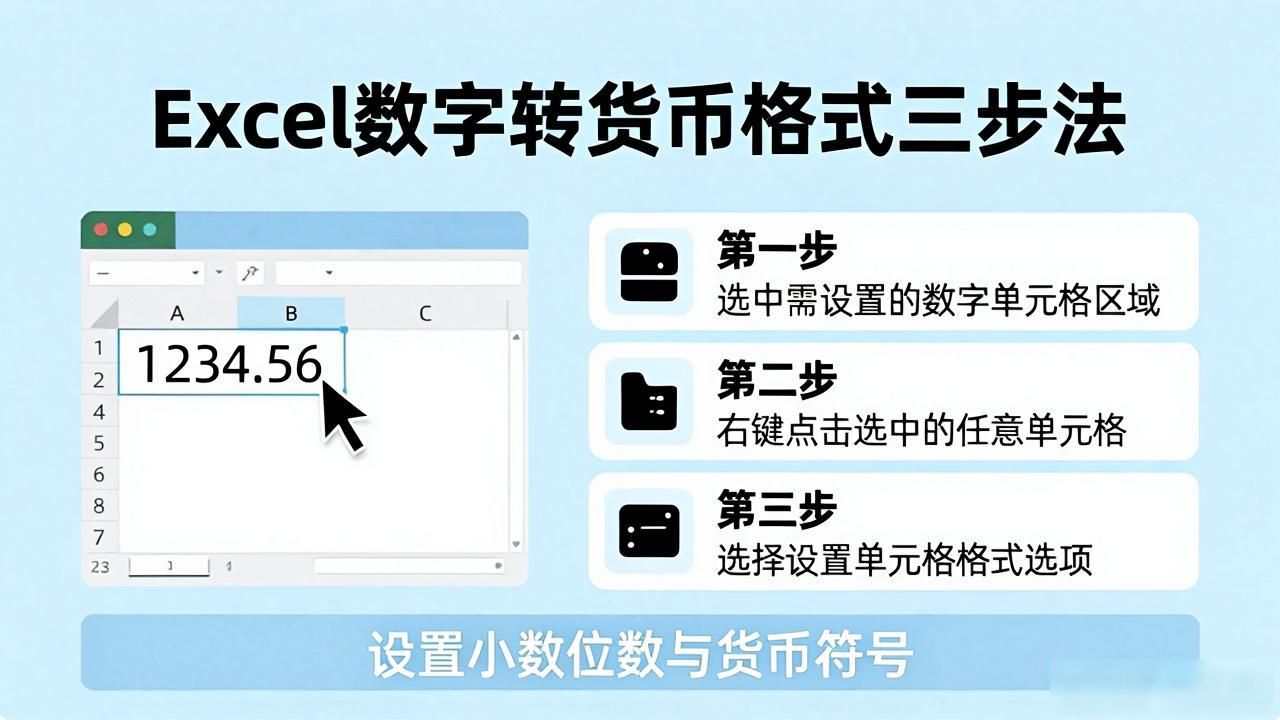 Excel数字变货币格式，三步轻松搞定
