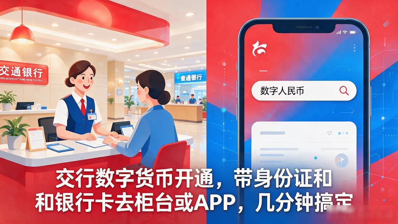 交行数字货币开通，带身份证和银行卡去柜台或APP，几分钟搞定